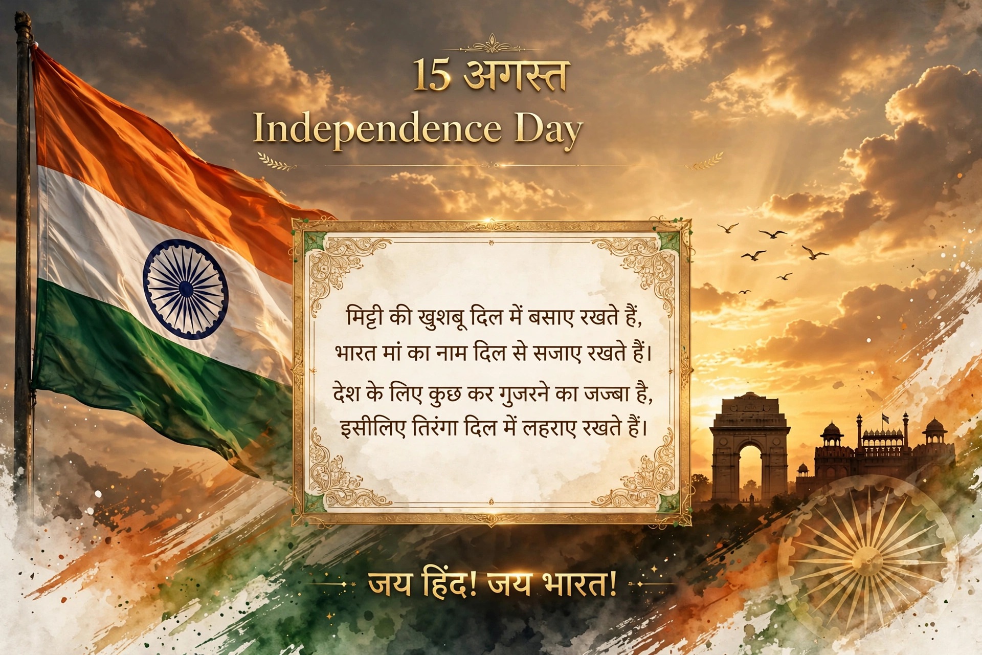 Independence Day Images – 15 August Wishes, Shayari, Quotes & Status 3 Independence Day Shayari in Hindi